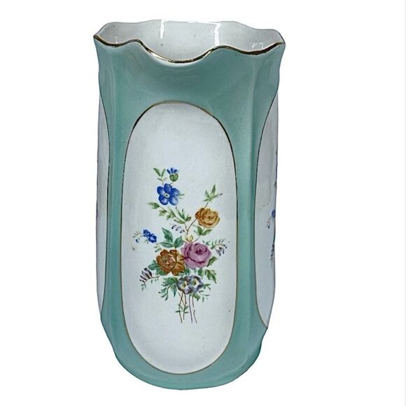 Vintage Cmielow Porcelain Pitcher – Turquoise Floral with Gold Accents 5” x 7” - Picture 2 of 5